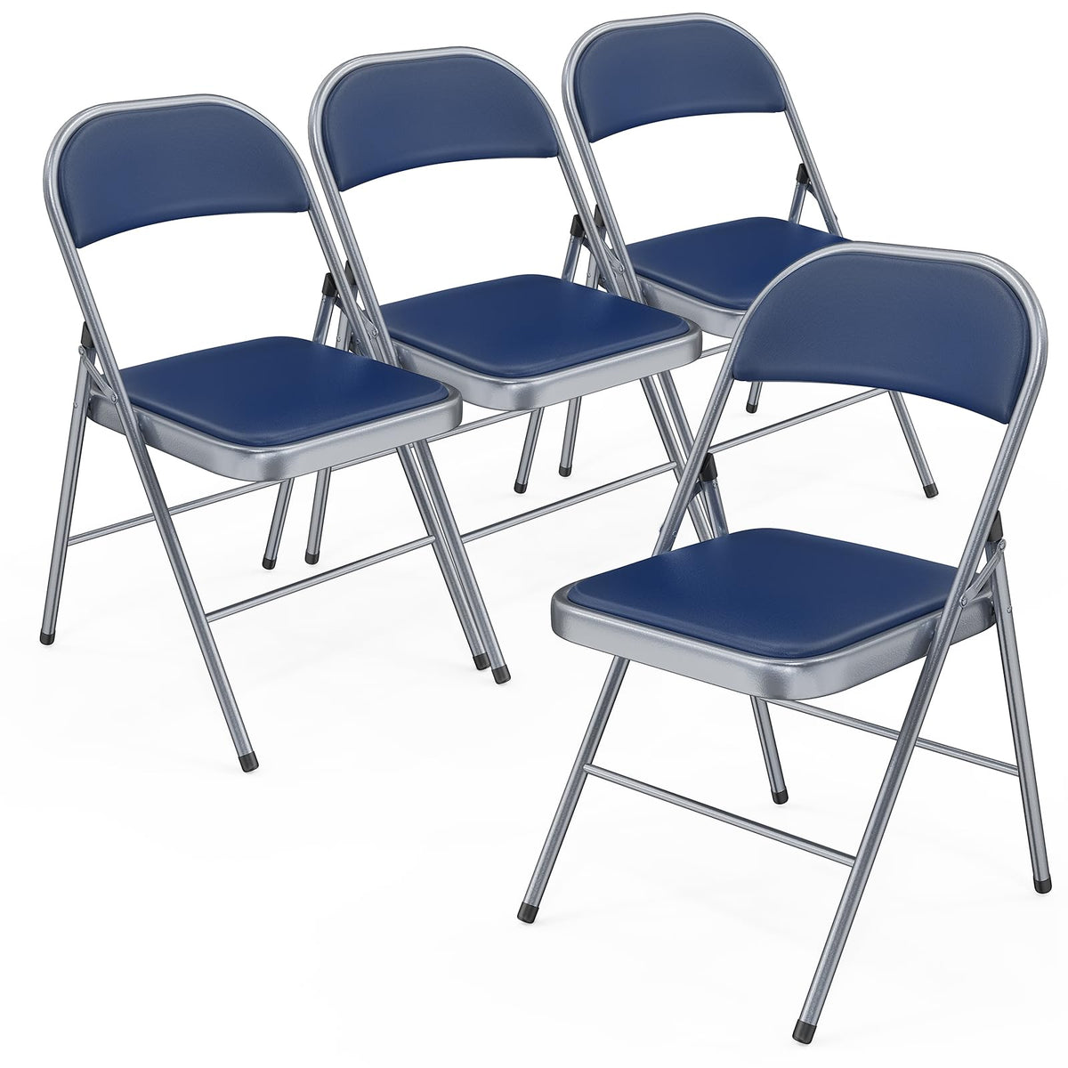 Bonnlo Folding Chair with Comfortable Padded Cushion and Back, Portable Folding Chairs for Outside, Office Events, Weddings, Pu Leather, 6 Black