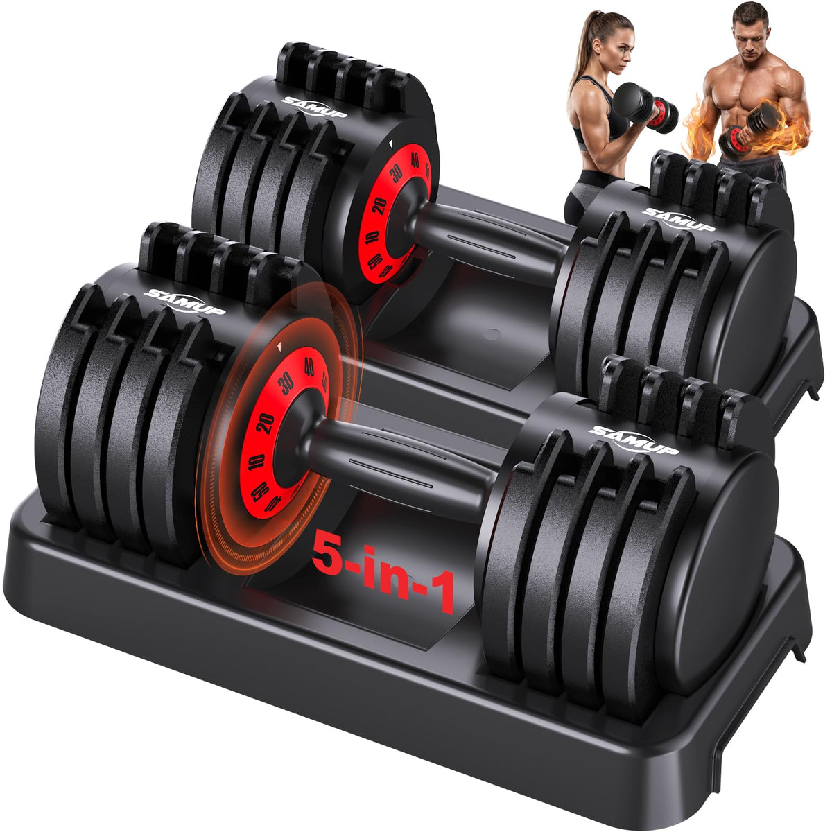 Adjustable Dumbbell Set of 2, 50LBS/100LBS Weights Dumbbell Set with Storage Box, 25lbs/50lbs Pair Adjustable Weights with Anti-slip Silicone Grip, 5-in-1/10-in-1 Quick-Lock Hand Weight Set For Home Gym Suit both Men and Women
