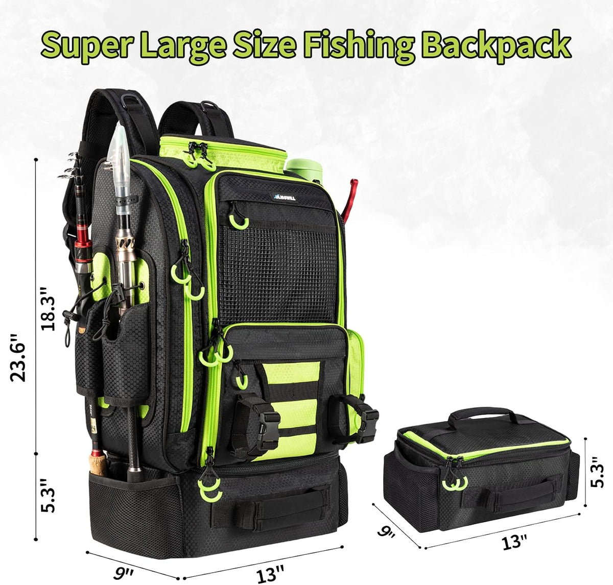 Fishing Backpack with Cooler for 3 Tackle Boxes Fishing Bag with Rod Holder