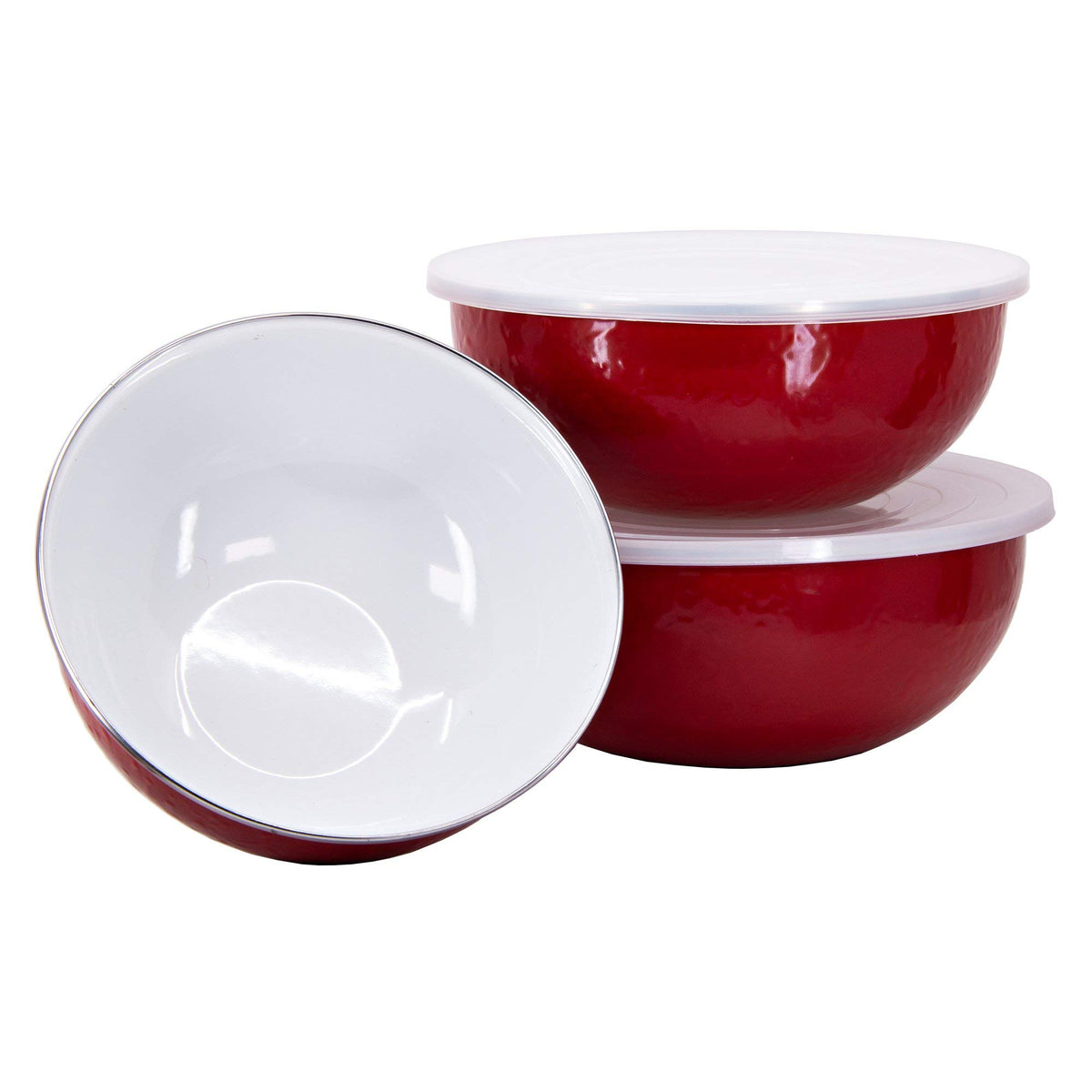 Golden Rabbit Enamelware Nested Mixing Bowls with Lids, Set of 3, Sea Glass