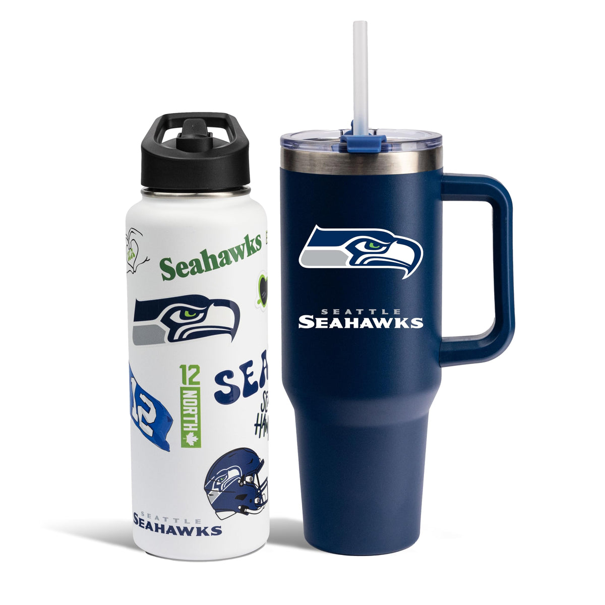 The Memory Company Officially Licensed NFL 2-Pack Stainless Steel Tumbler Set, 34oz Team Spirit Water Bottle & 40oz Game Day Tumbler with Lid and Straw, BPA-Free Materials, Convenient Straw Design