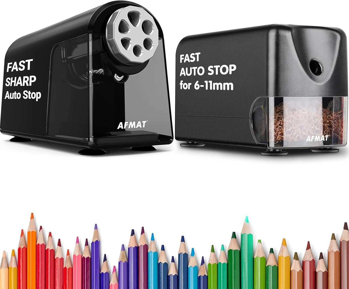 AFMAT 6 Holes Electric Pencil Sharpener and Heavy Duty Electric Pencil Sharpener for 6-11mm Pencils