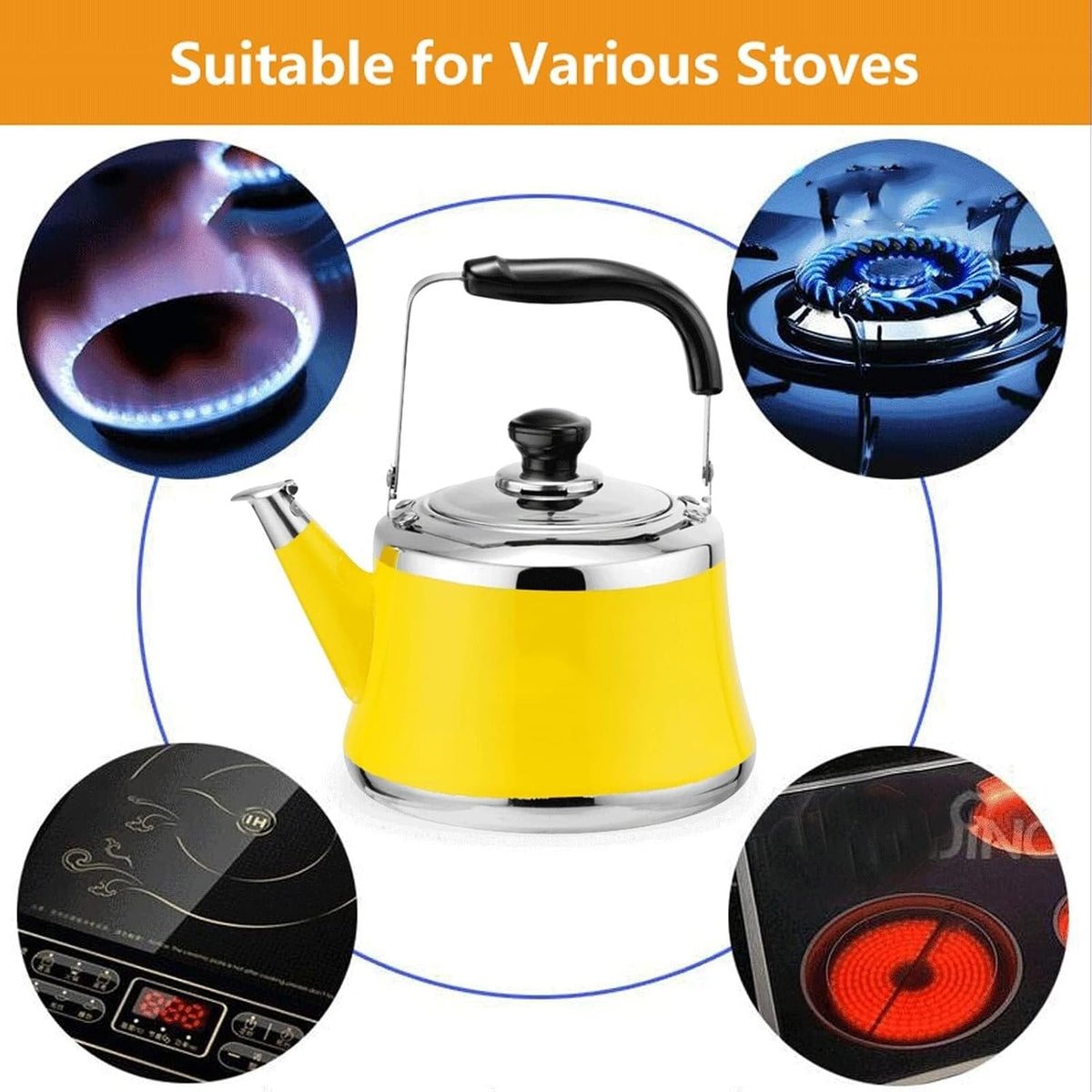 Tea Kettle,Whistling Teafor Stovetop,2 to 5 L Stainless Steel WhistlingTea Pot with Heat Proof Ergonomic Handle(5 liter)