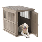 DRATO Dog House Resin Dog Kennel Furniture Weatherproof Functional End Table for Indoor Living Spaces & Outdoor Patios(Light Brown, Large (39.37 * 28.35 * 32.83))