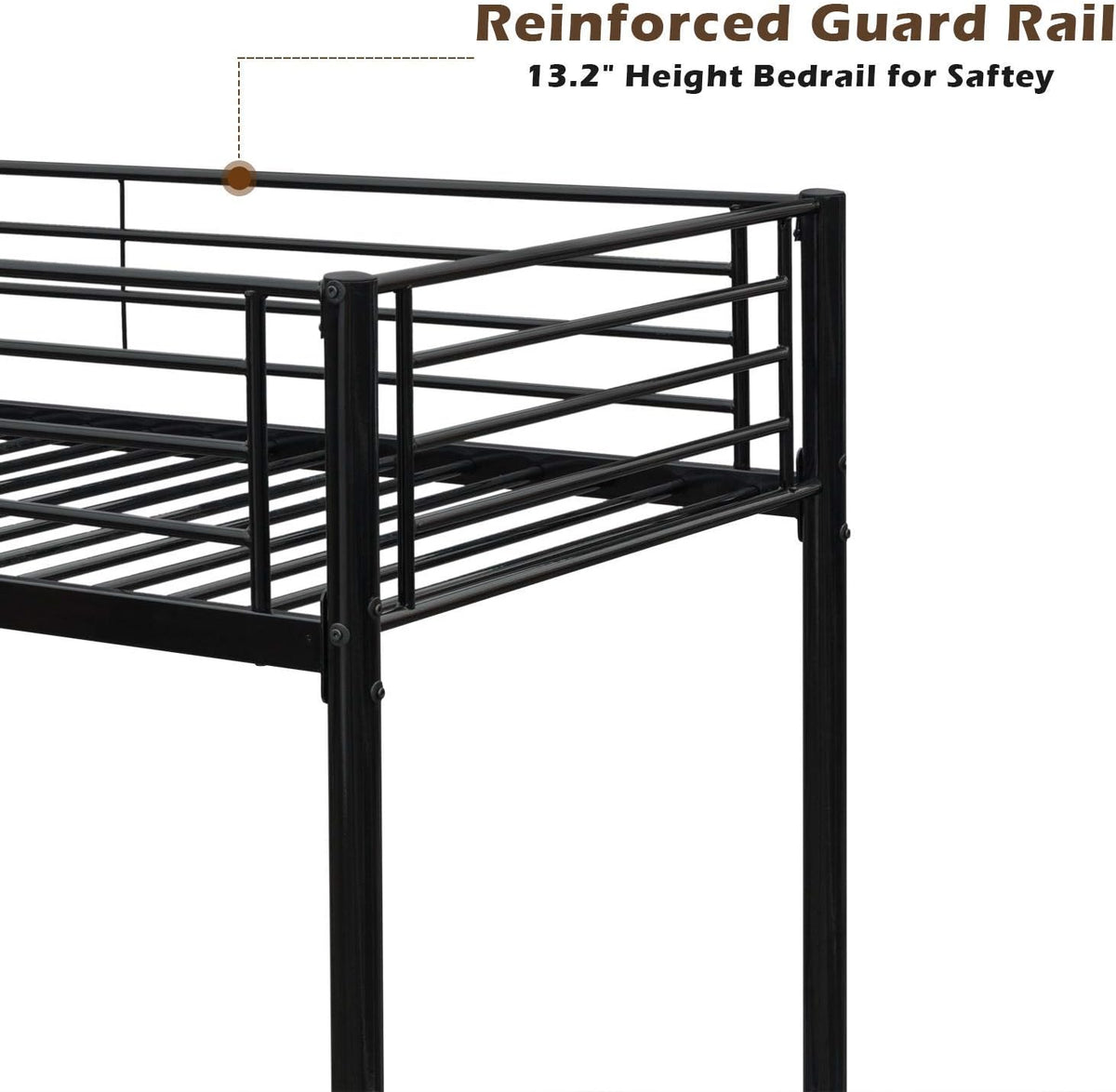 Bonnlo Bunk Bed Twin Over Twin for Kids/Teens/Adults Heavy Duty 2 Decker Bed with Flat Ladder and 13 inches High Guardrail, Metal Space Saver Bed with Stairs, Black