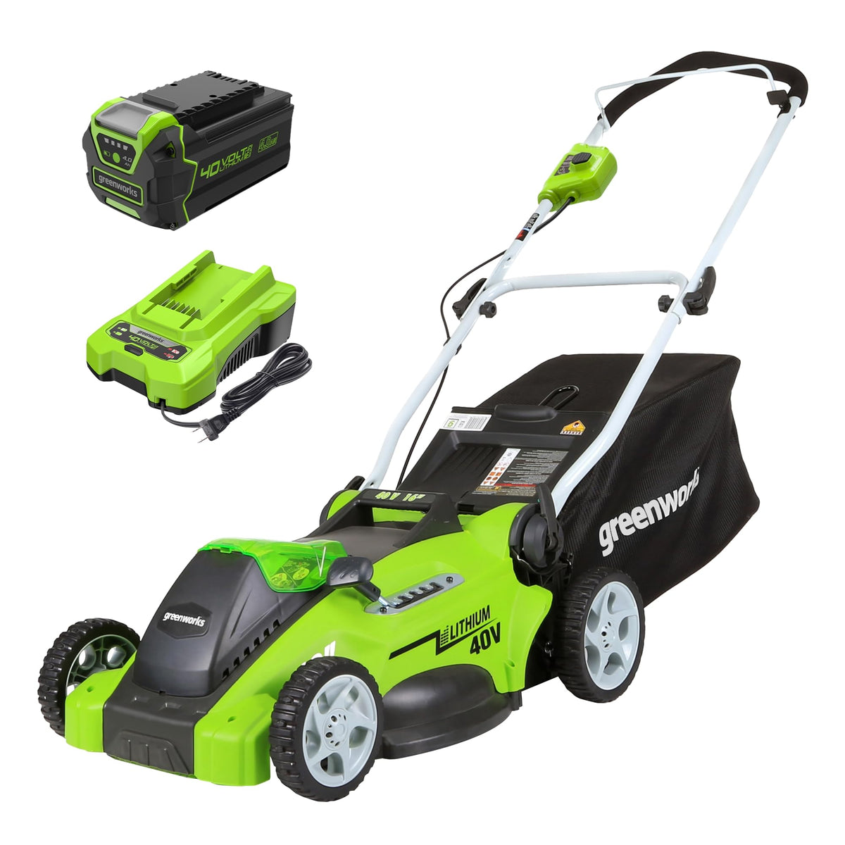 Greenworks 40V 16in Push Lawn Mower, 4.0 Ah Battery and Charger