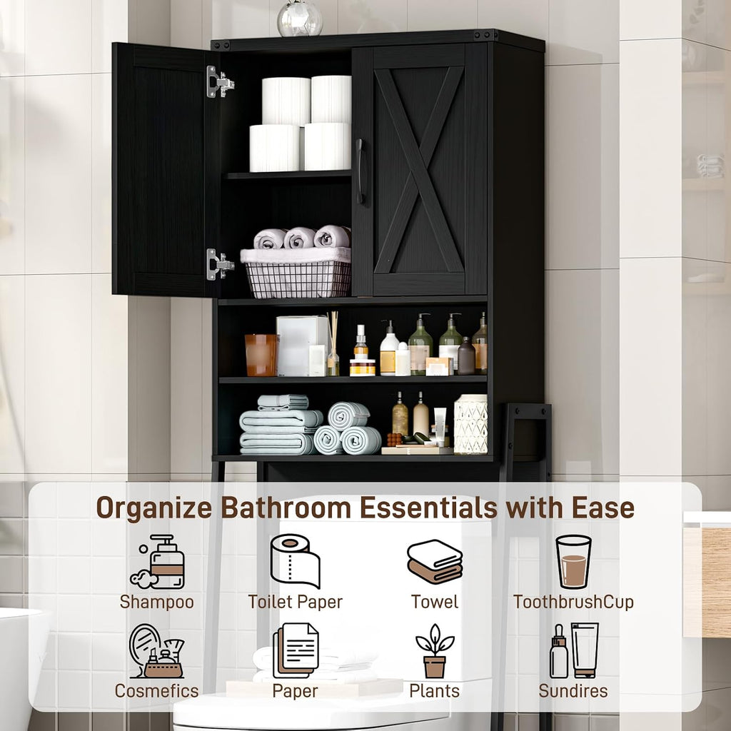 Vabches Metal Frame Over The Toilet Storage Cabinet, Black