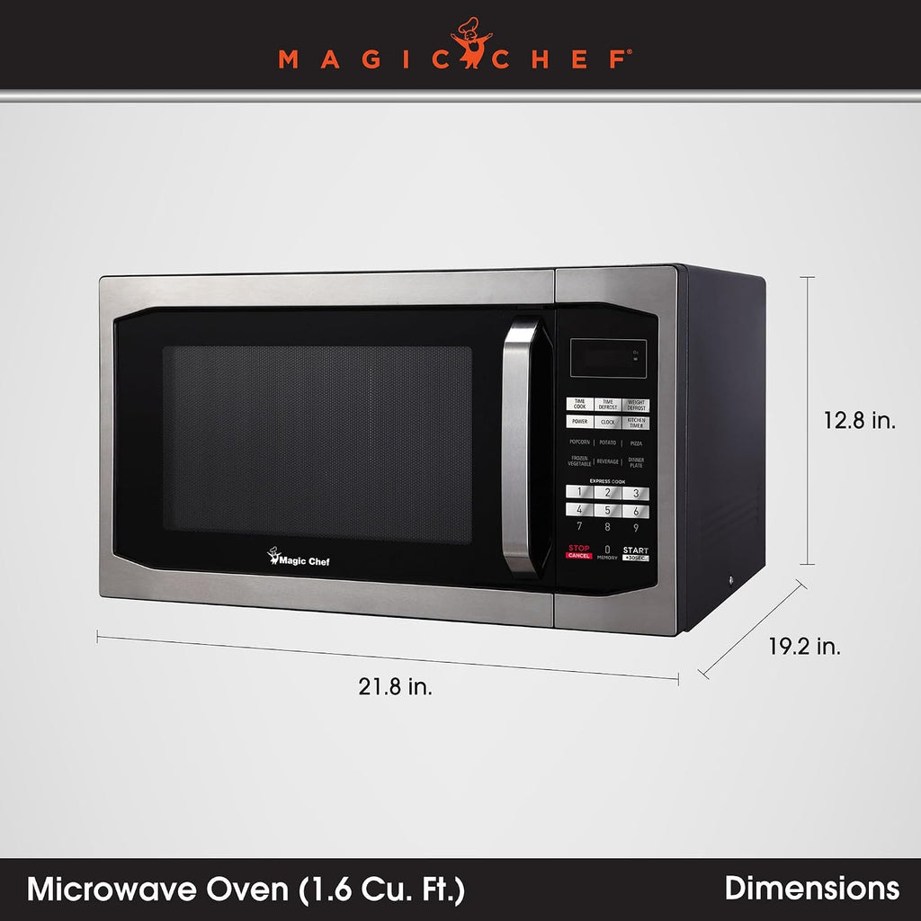 Magic Chef Countertop Microwave Oven, 1.6 Cu Ft, 1100W, Stainless Steel