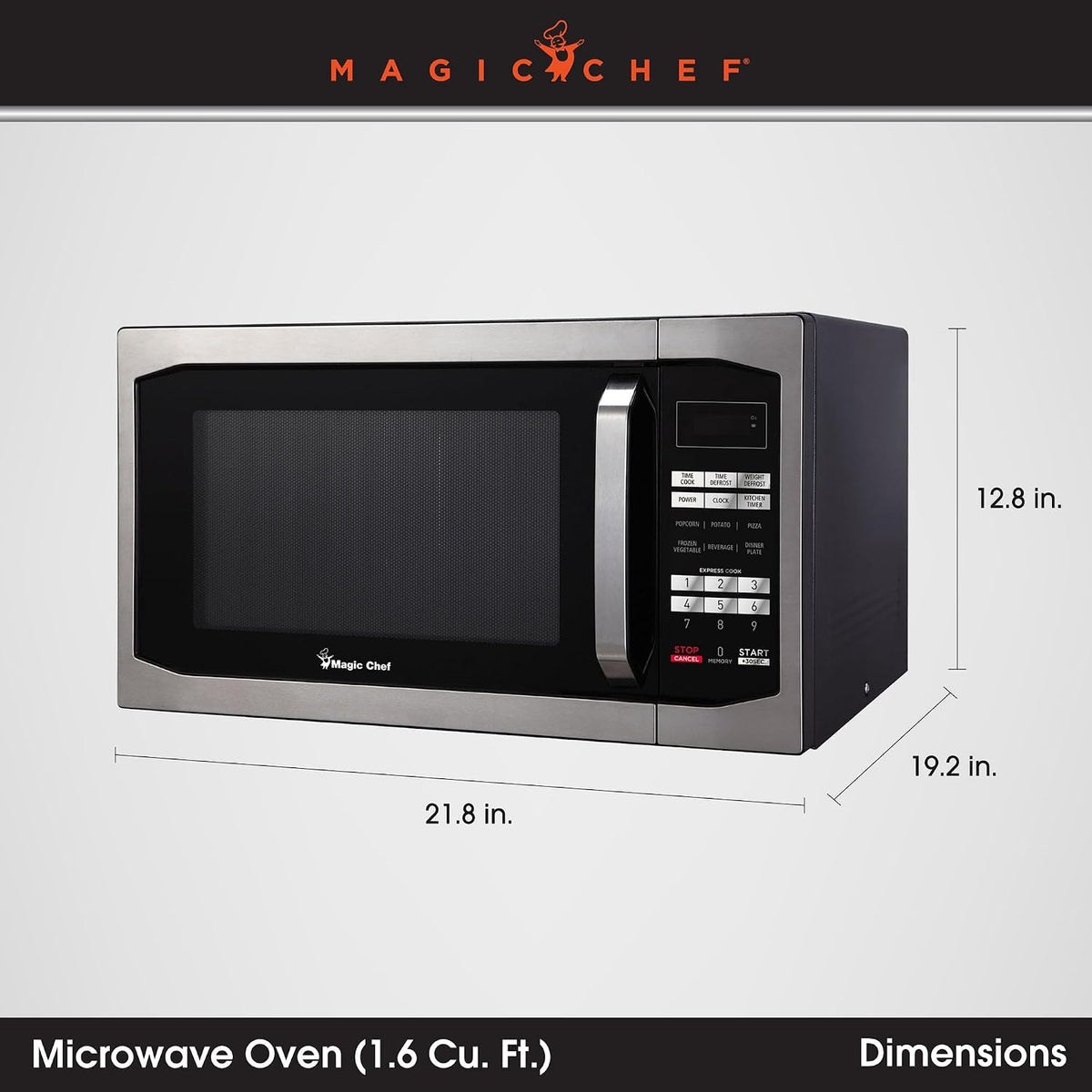 Magic Chef Countertop Microwave Oven, 1.6 Cu Ft, 1100W, Stainless Steel