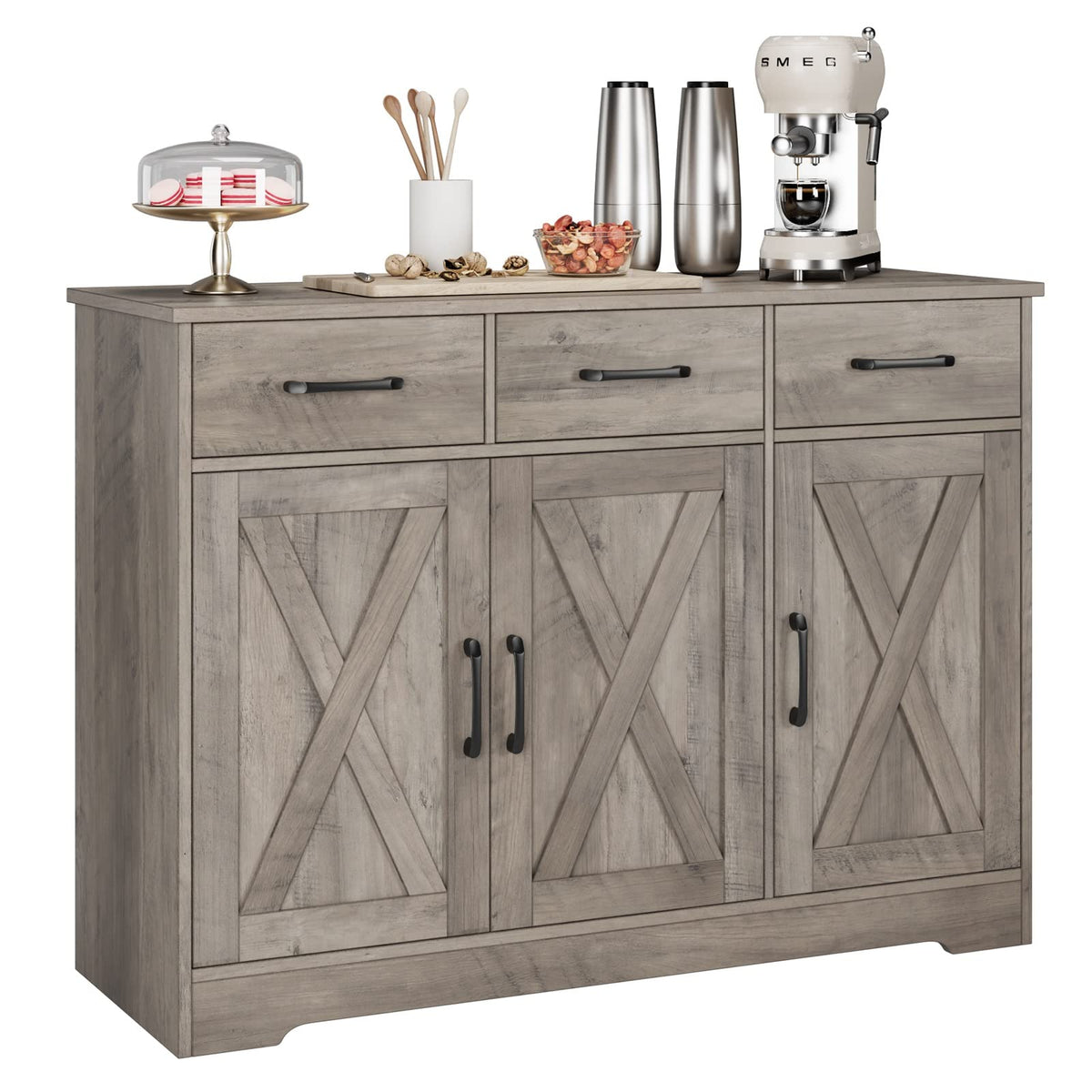 HOSTACK Kitchen Buffet Cabinet with Storage, Sideboard Coffee Bar, White