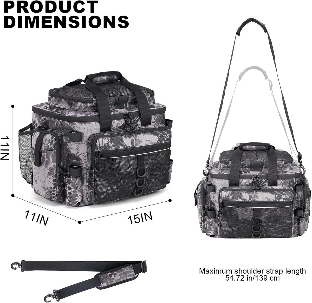 Rabjen Fishing Tackle Bag with Rod Holders & Cooler Main Compartment – Large Capacity Fishing Bag for Organized Gear Storage