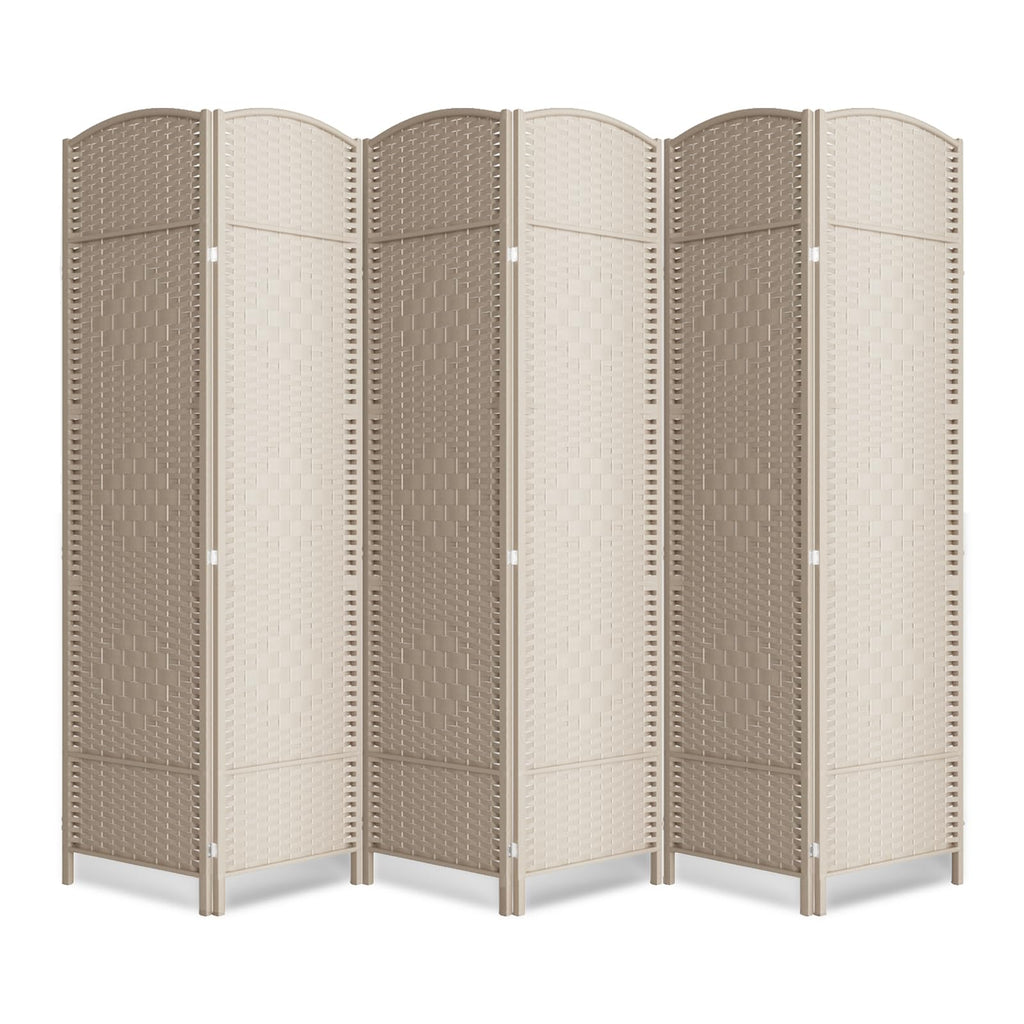 6 Panel Folding Room Divider,Woven Privacy Screen,Light Beige