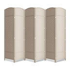 6 Panel Folding Room Divider,Woven Privacy Screen,Light Beige