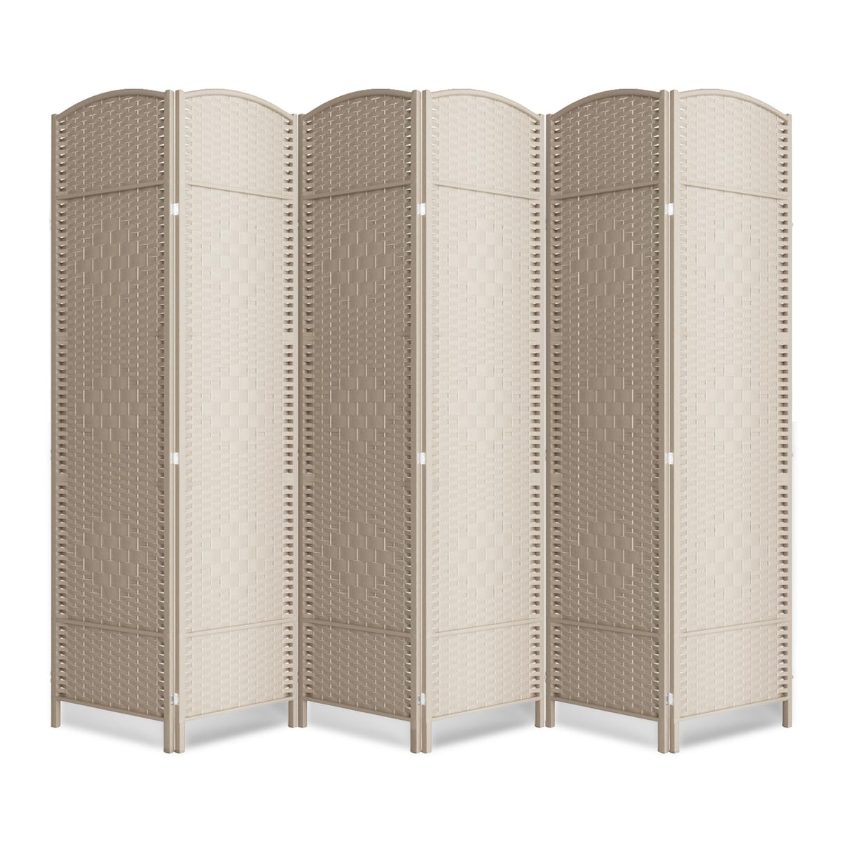 6 Panel Folding Room Divider,Woven Privacy Screen,Light Beige