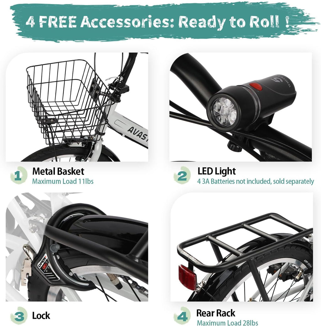AVASTA Quartet Folding Bike, 20/24 Inch, 7-Speed, Dual Brakes