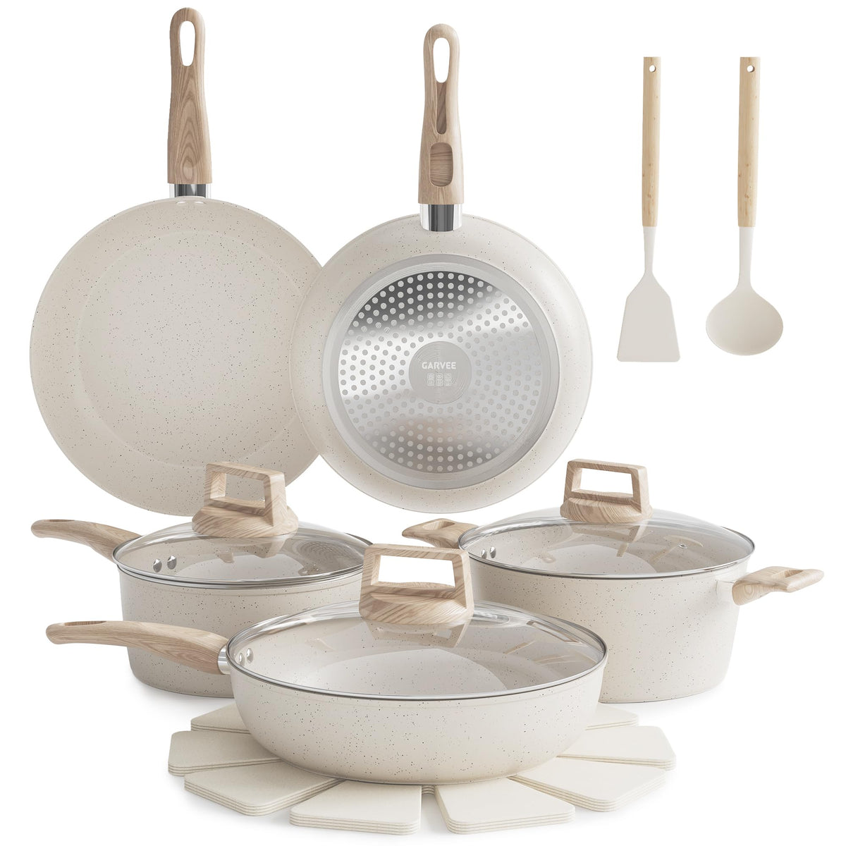 Garvee 21 Piece Non-Stick Pots and Pans Set Ceramic Cookware