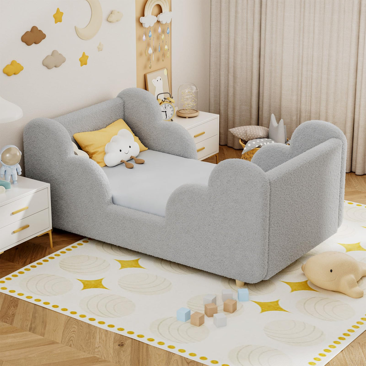 DoCred Toddler Bed, Upholstered Montessori Floor Bed with Dual Entrances