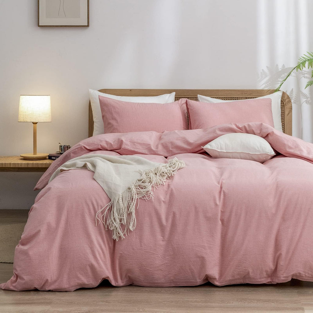 BESTOUCH Cotton Solid Duvet Cover Set Linen Feel Cornflower Blue Queen