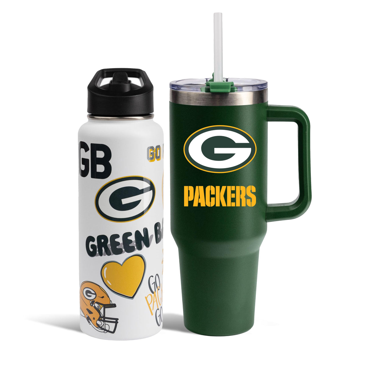 The Memory Company Officially Licensed NFL 2-Pack Stainless Steel Tumbler Set, 34oz Team Spirit Water Bottle & 40oz Game Day Tumbler with Lid and Straw, BPA-Free Materials, Convenient Straw Design