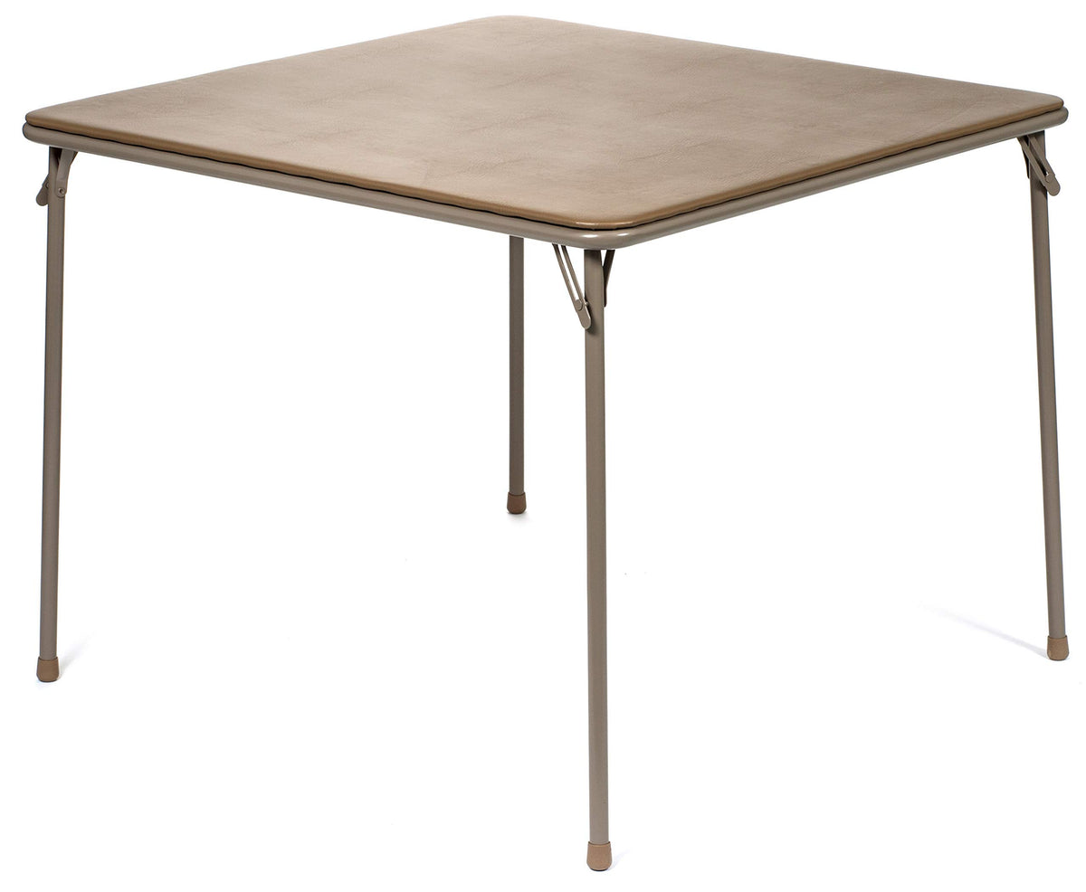 38" Square Folding Card Table - Portable, Easy-to-Store, Vinyl Upholstered, Sturdy Steel, Wheelchair Accessible - Beige