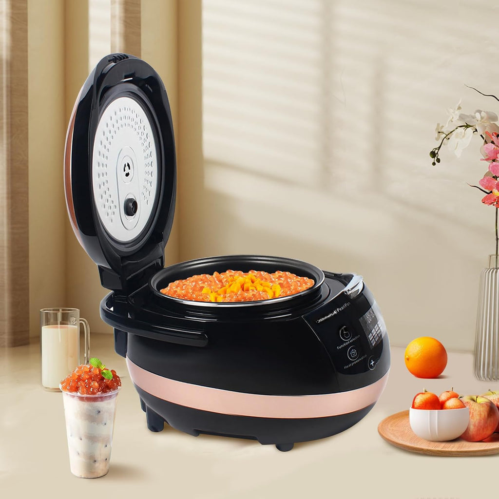5L Automatic Boba Cooker, 860W Automatic Pearl Maker Boba Making Tapioca Pearls Boba Pot 9-Hour Keep-Warm Function with Precision Temperature Probe Pot Lid Exhaust Valve Removable Inner Cover