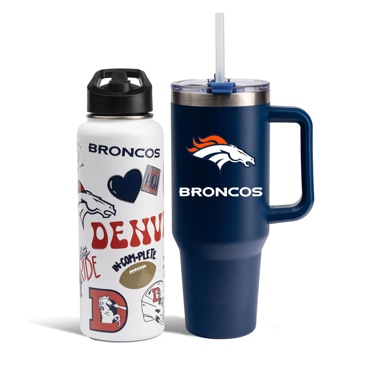 The Memory Company Officially Licensed NFL 2-Pack Stainless Steel Tumbler Set, 34oz Team Spirit Water Bottle & 40oz Game Day Tumbler with Lid and Straw, BPA-Free Materials, Convenient Straw Design