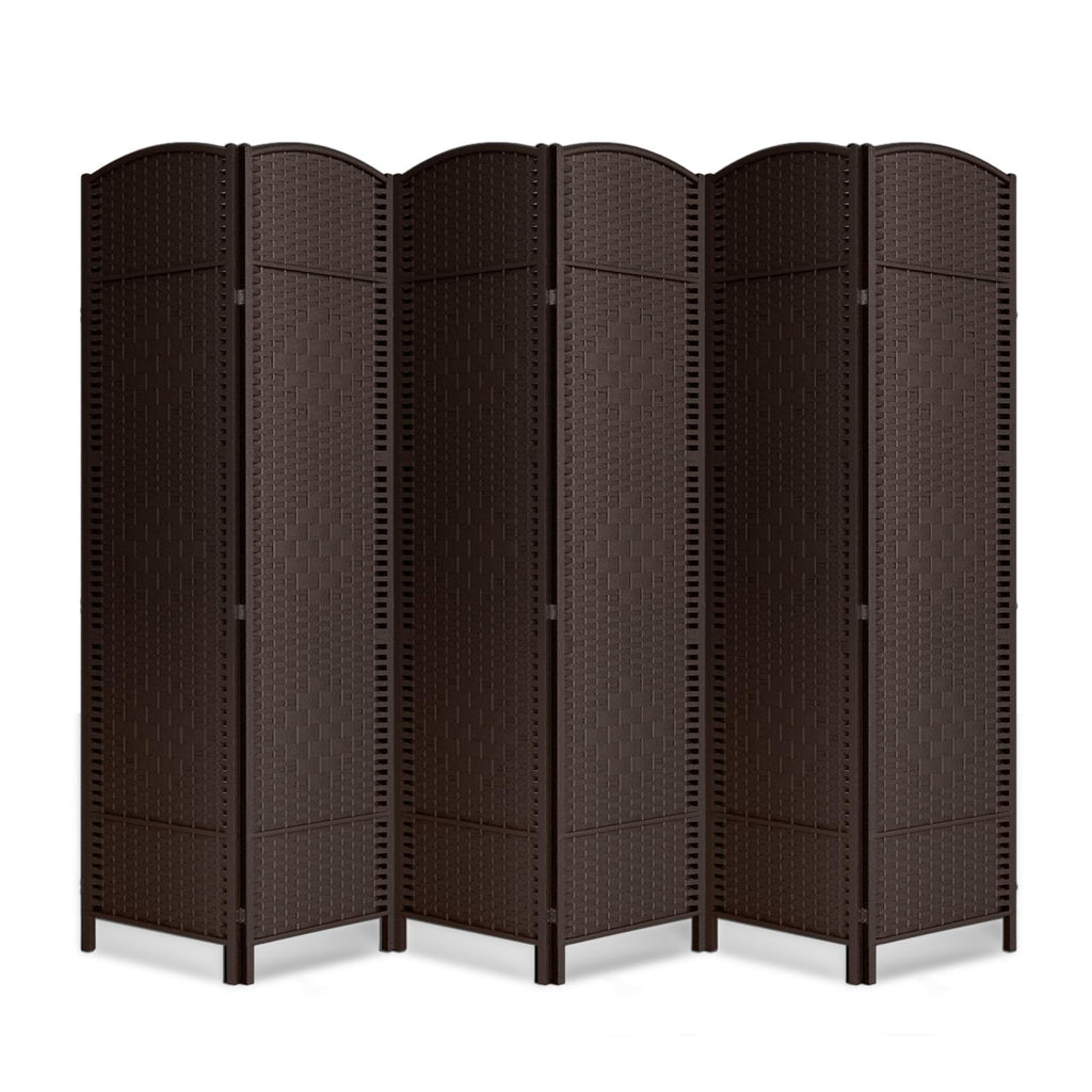 6 Panel Folding Room Divider,Woven Privacy Screen,Light Beige