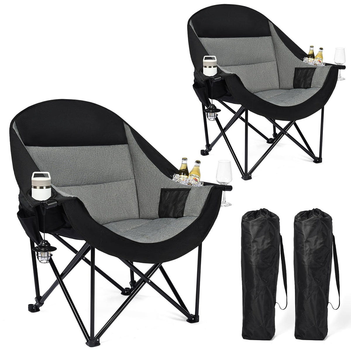 Oversized Camping Chair - Heavy Duty Padded Lawn Chair for Adults
