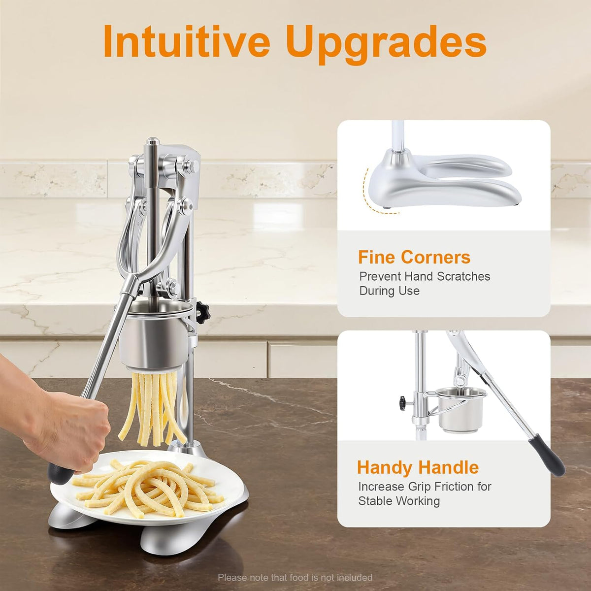 Stainless Steel Manual French Fry Press, Long Potato Cutter for Homemade Fries, Heavy Duty Fry Squeezer for Kitchen, Easy Clean Tool for Home Cooks and Fry Lovers