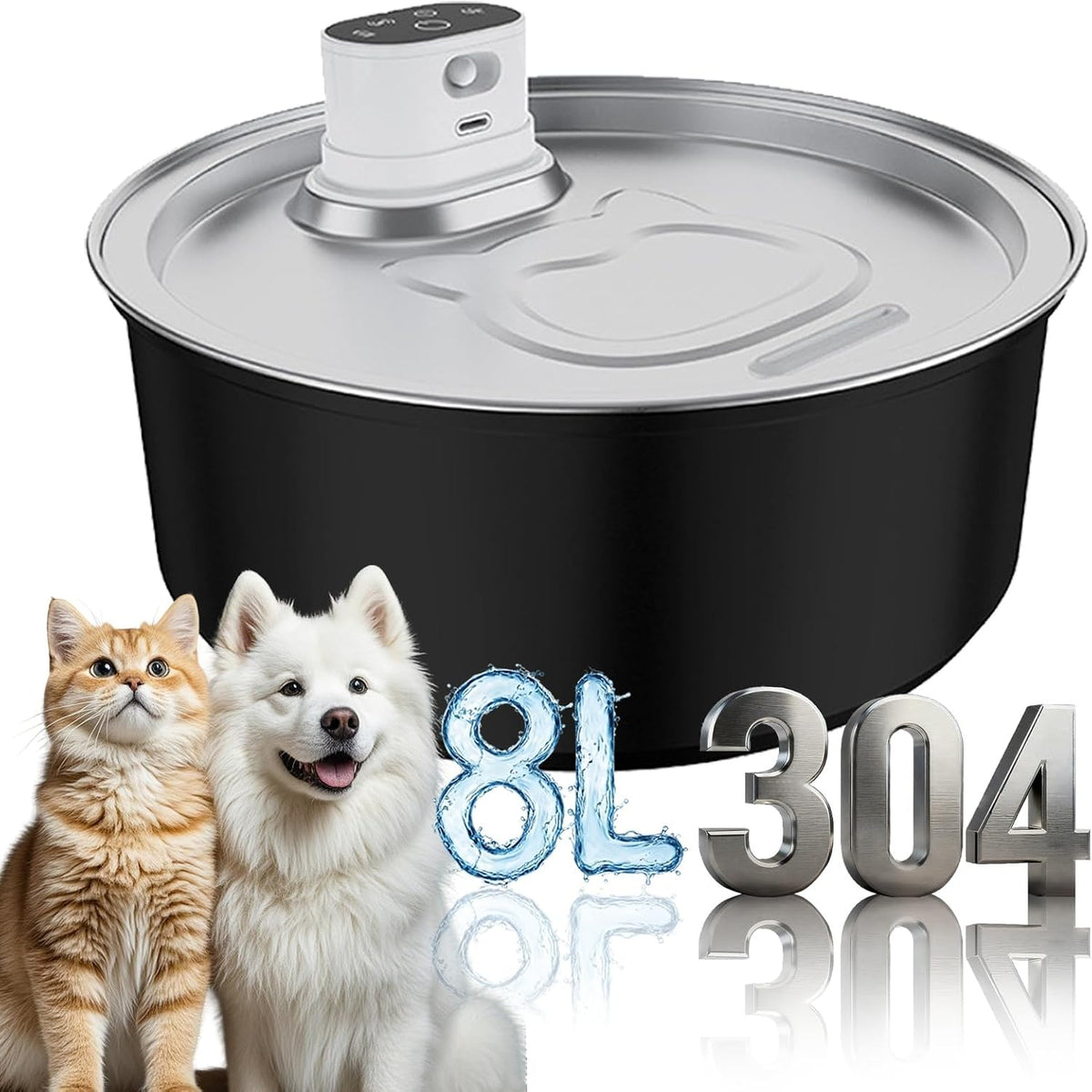 Selene Dog Water Fountain, Pet Water Fountain Stainless Steel, Large-Capacity Smart Cat Water Fountain with Sensor