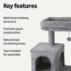 Amazon Basics Indoor Cat & Kittens Multi-Level Climbing Activity Tower with Scratching Posts, FSC Certified, 60.1" (152.7cm) H, Grey