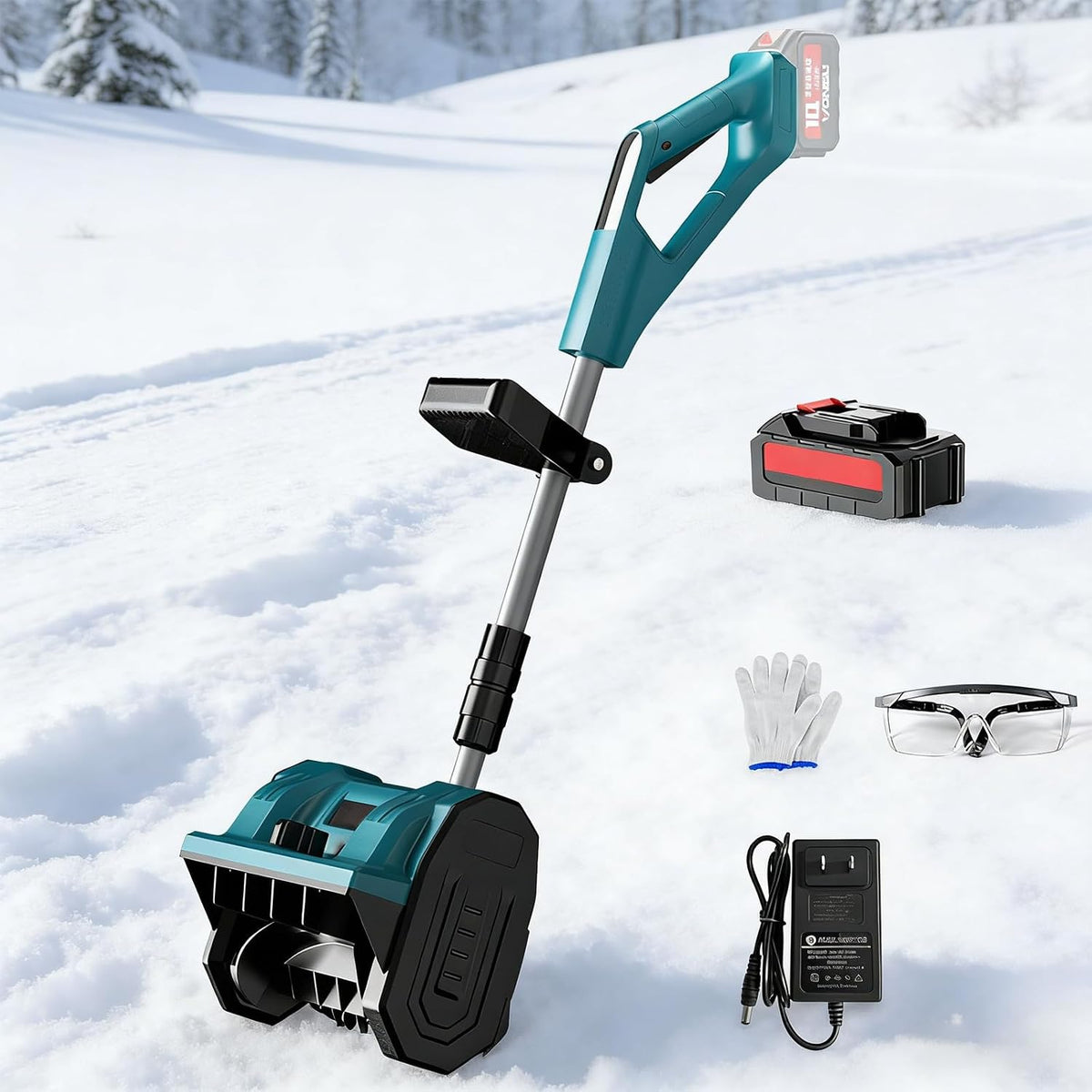 Cordless Snow Blower, Adjustable Handle for Easy Storage, Portable Brushless Electric Winter Snow Thrower - Cleaning Width 30cm/11.8in, for Deck,Steps,Patio,Driveway & Sidewalk Blue 1 Batteries
