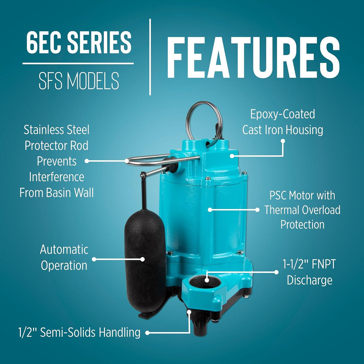 Little Giant 1/3 HP Cast Iron Submersible Sump/Effluent Pump, Blue