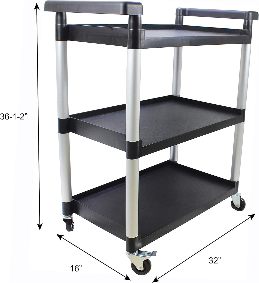 MaxWorks 80774 3-Shelf Utility Plastic Cart with Wheels-225 Lbs Maximum Capacity , Black