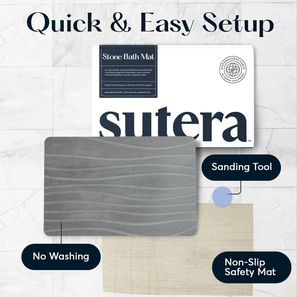 Stone Bath Mat for Bathroom, Dries in Seconds - Diatomaceous Earth, Gray
