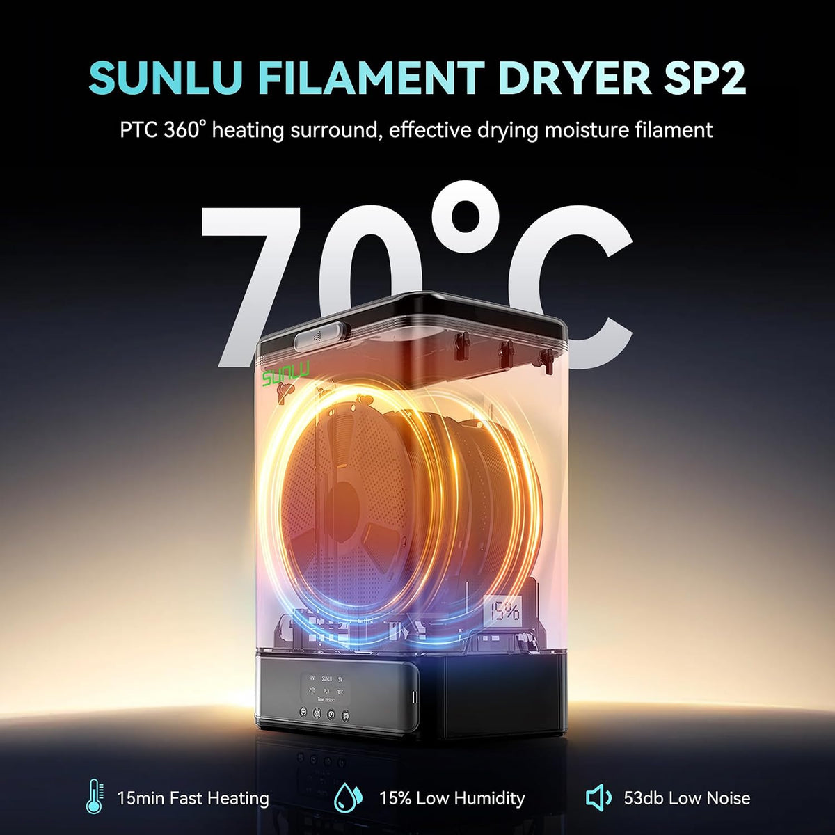 SUNLU 3KG Filament Dryer SP2 & Storage Box, 15min Fast Heating to 70°C