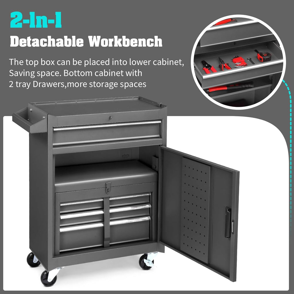 Winado 4-Drawer Rolling Tool Chest, 2-in-1 Large Storage Toolbox, Black