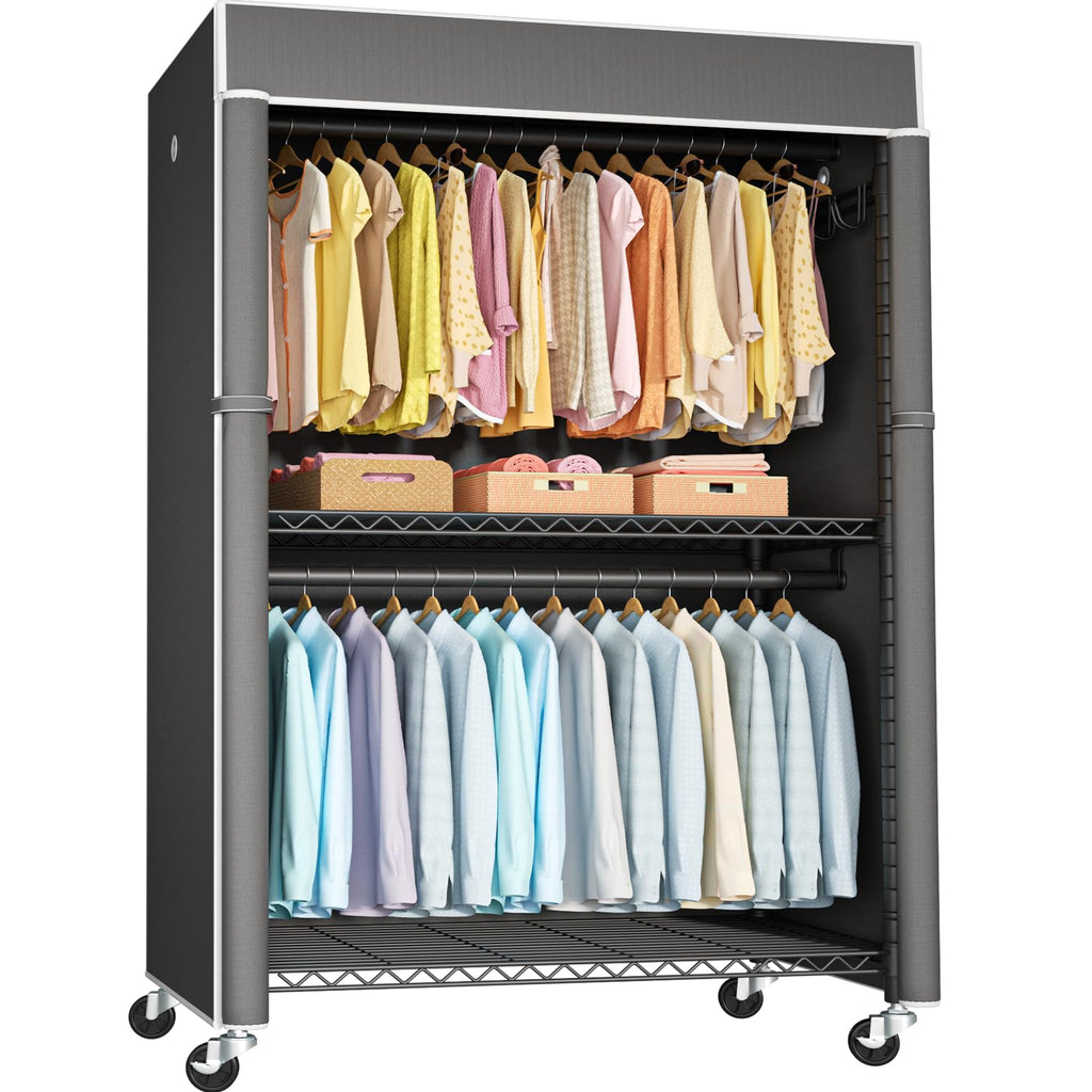 FUTASSI Black Clothing Rack with Black Cover, P1C Plus Rolling Closet