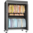 FUTASSI Black Clothing Rack with Black Cover, P1C Plus Rolling Closet