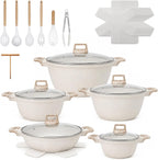 27piece Kitchen Pots And Pans Set Ceramic Home Nonstick Cookware Sets,a Heat-Resistant Glass Lid And Handles,Silicone Kitchenware Included|For Induction Cooktops Dishwasher Safe（Beige Sleek Style）