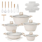 27piece Kitchen Pots And Pans Set Ceramic Home Nonstick Cookware Sets,a Heat-Resistant Glass Lid And Handles,Silicone Kitchenware Included|For Induction Cooktops Dishwasher Safe（Beige Sleek Style）