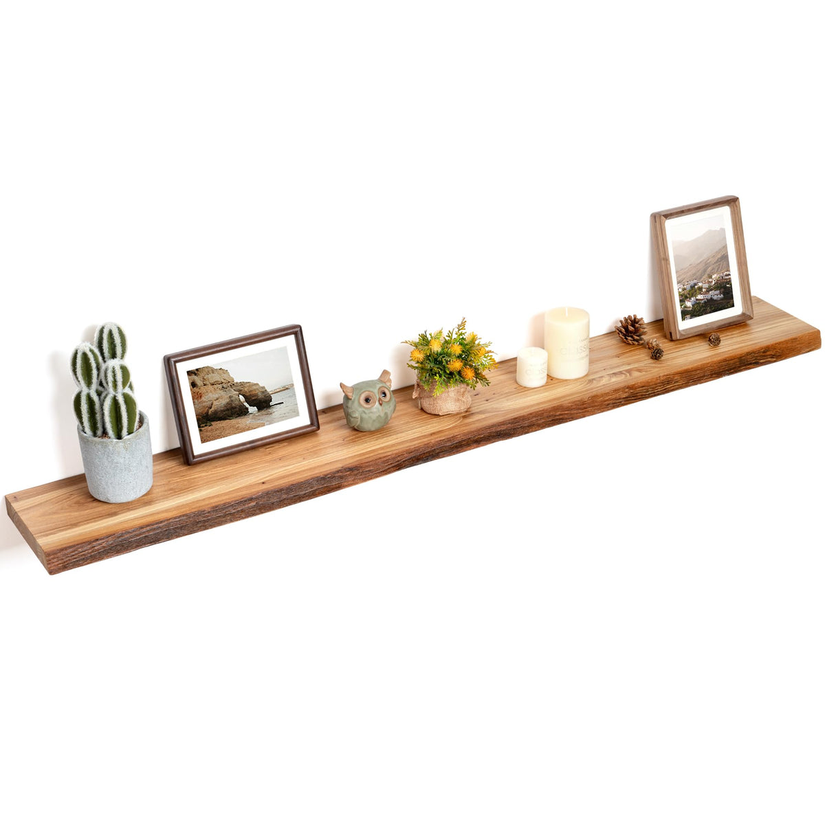 Floating Shelves for Wall, Solid Elm Wood Shelves, 24in Set of 2, Natural