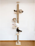 Floor to Ceiling Cat Tree Height (50-120.5in) Adjustable Cat Tower 5 Tier Hemp Scratching Post High Cat Tree Sturdy Activity Tree Indoor Outdoor Cat Scratching Post Activity Center