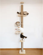 Floor to Ceiling Cat Tree Height (50-120.5in) Adjustable Cat Tower 5 Tier Hemp Scratching Post High Cat Tree Sturdy Activity Tree Indoor Outdoor Cat Scratching Post Activity Center
