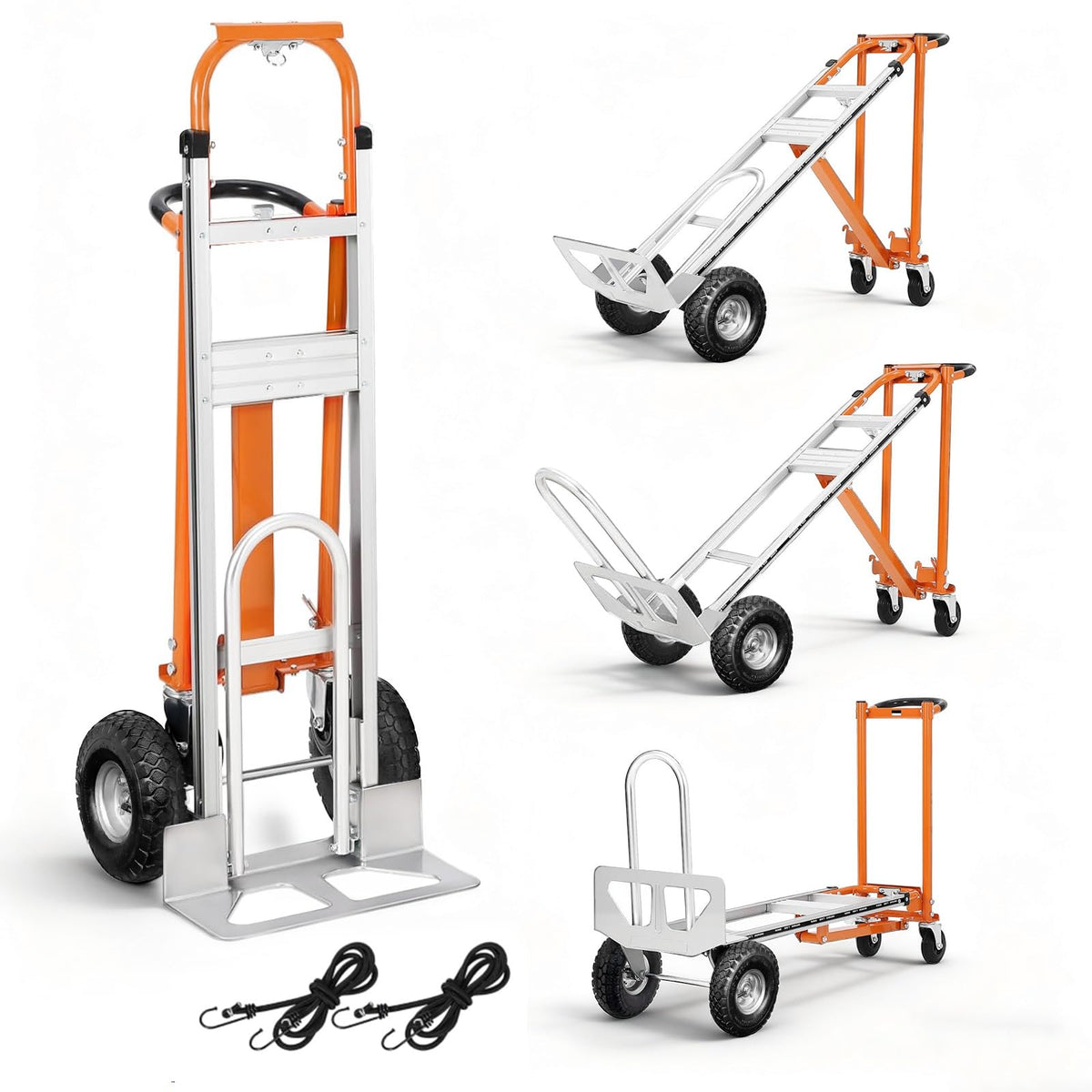 3 in 1 Folding Hand Truck, 600Lbs Capacity, Heavy Duty Collapsible Cart with Retractable Handle and 4 Rubber Wheels, Moving Dolly for Moving Home, Office, Food Service, Shopping Mall, Warehouse