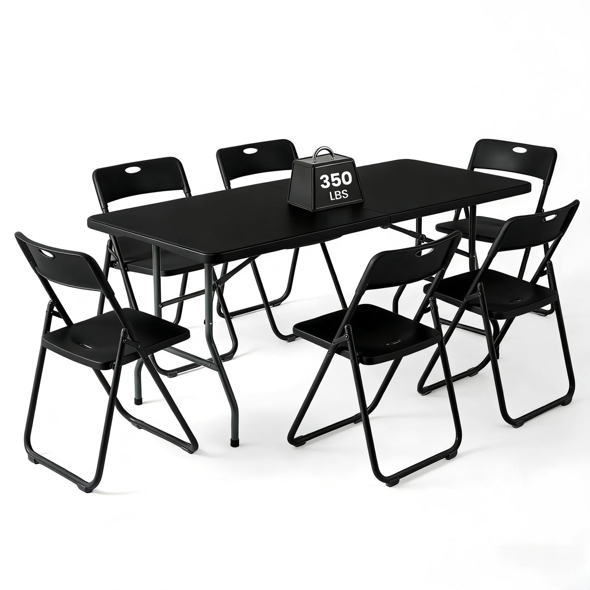 6FT Foldable Table Set with 6 Pack Plastic Folding Chairs, Heavy Duty 350 lbs Folding Table & Folding Chairs, Portable Foldable Furniture Bundle for Parties, Wedding, Events, Indoor & Outdoor