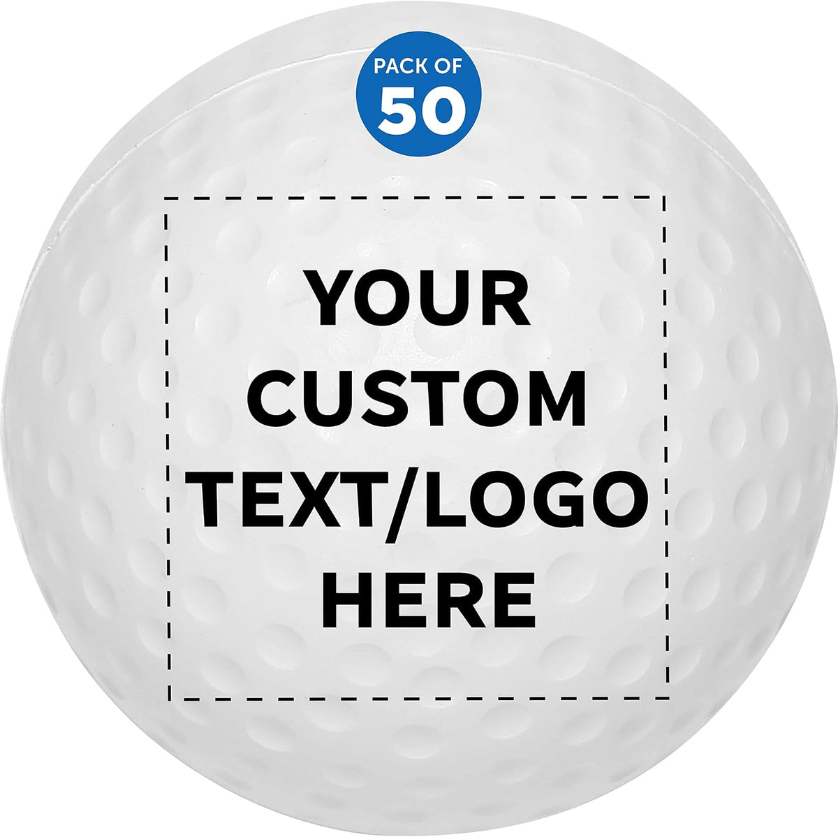 DISCOUNT PROMOS Custom Golf Shaped Squeeze Balls Set of 50, Personalized Bulk Pack - Perfect for Promotional Giveaways - White