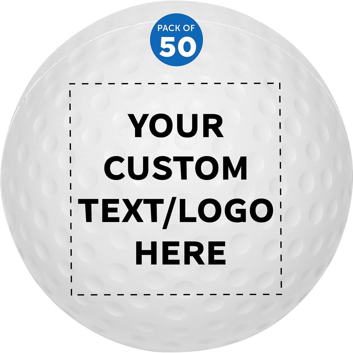 DISCOUNT PROMOS Custom Golf Shaped Squeeze Balls Set of 50, Personalized Bulk Pack - Perfect for Promotional Giveaways - White