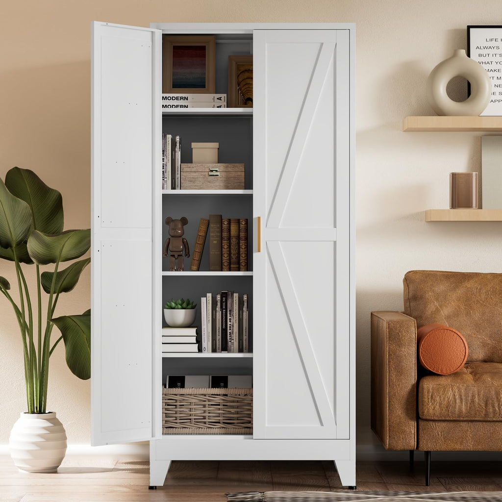 COFaR Home Farmhouse Storage Cabinet with 2 Barn Door, 61" H Metal Cabinet