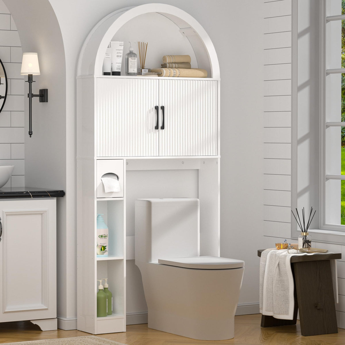 Spurgehom Over Toilet Storage Cabinet, Bathroom Arch Organizer, Black
